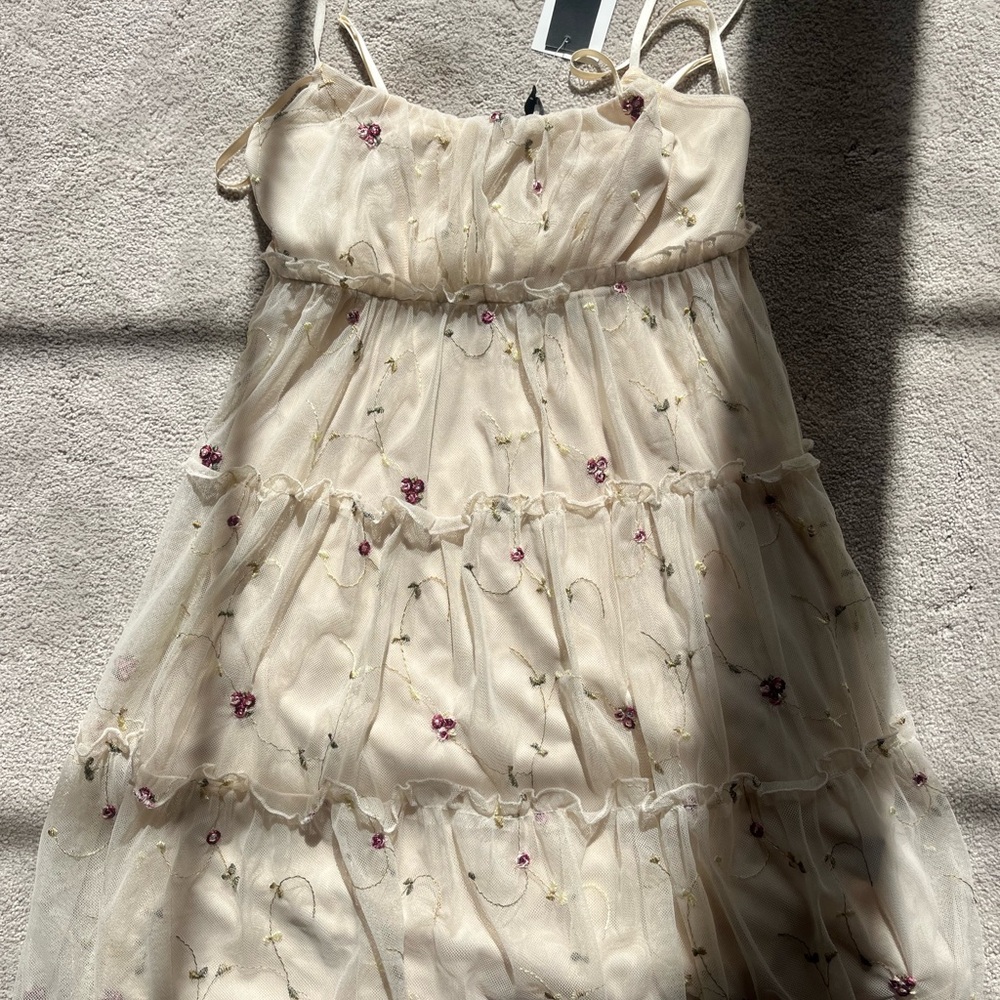 Trixxi Cream Ruched Tiered Sundress